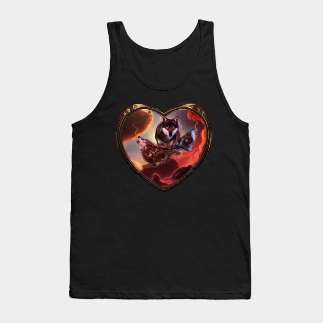 Awesome wolves howling at the setting sun Tank Top by Nicky2342